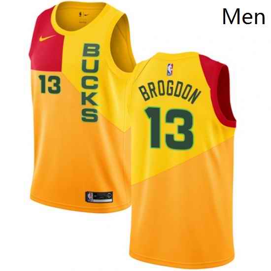 Mens Nike Milwaukee Bucks 13 Malcolm Brogdon Swingman Yellow NBA Jersey City Edition